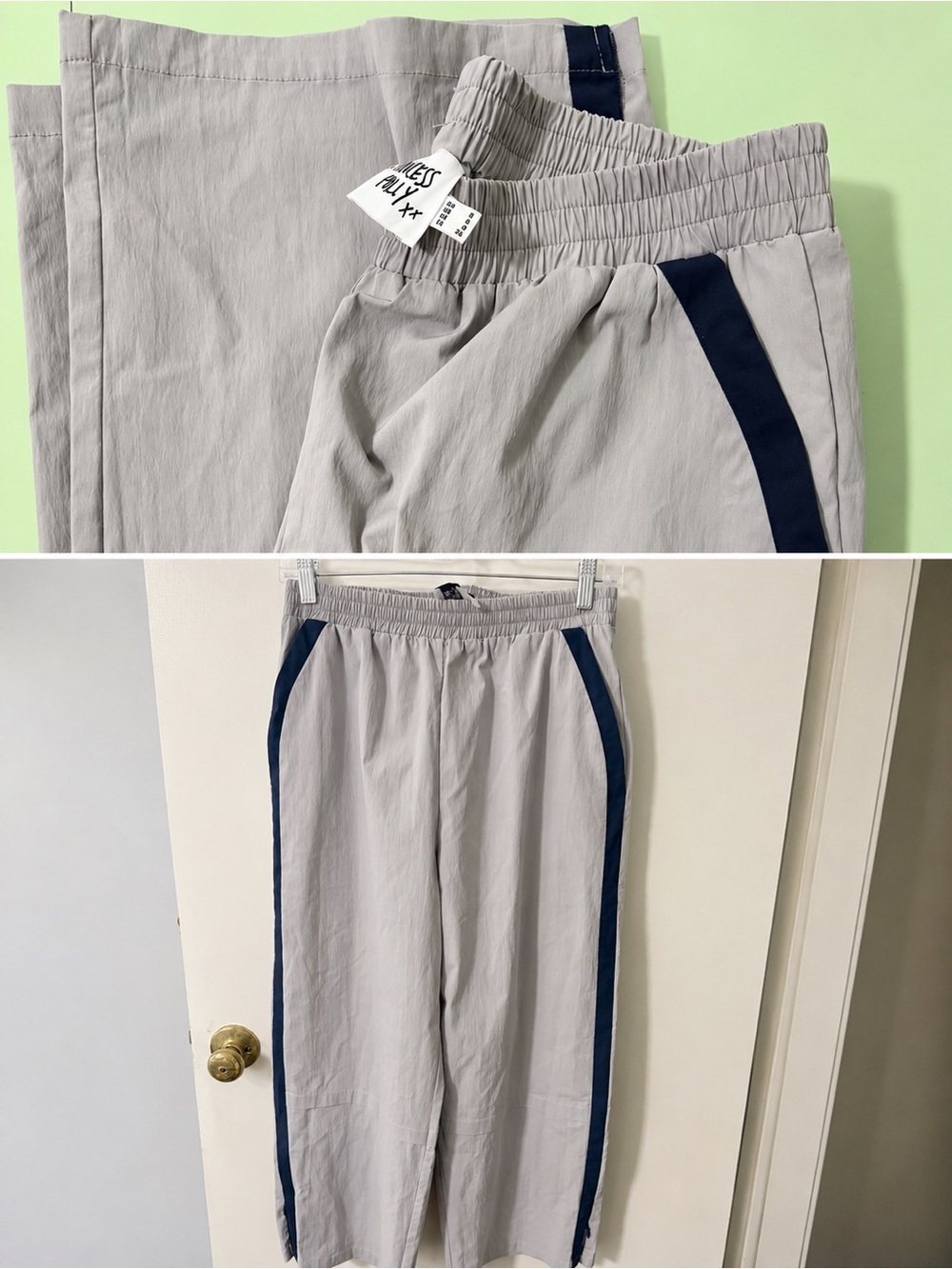 Princess Polly xx Light Gray Track Pants with Navy Side Stripe Sz 4